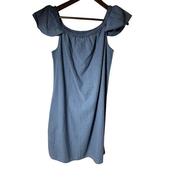 J. Crew Sheath Dress Size 6 Chambray Ruffle Shoulder Sleeveless Boho NWT‎ - Picture 1 of 6